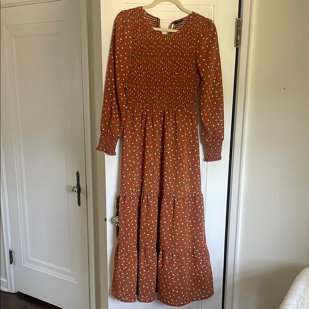 Rust Orange Floral Maxi Dress